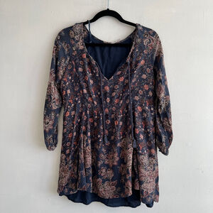 Free People Blouse, Small, Navy Floral